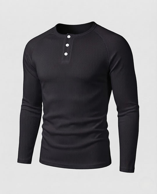 Herren Geripptes Slim‑Fit Henley‑Longsleeve mit Raglanärmeln Nord Taschen