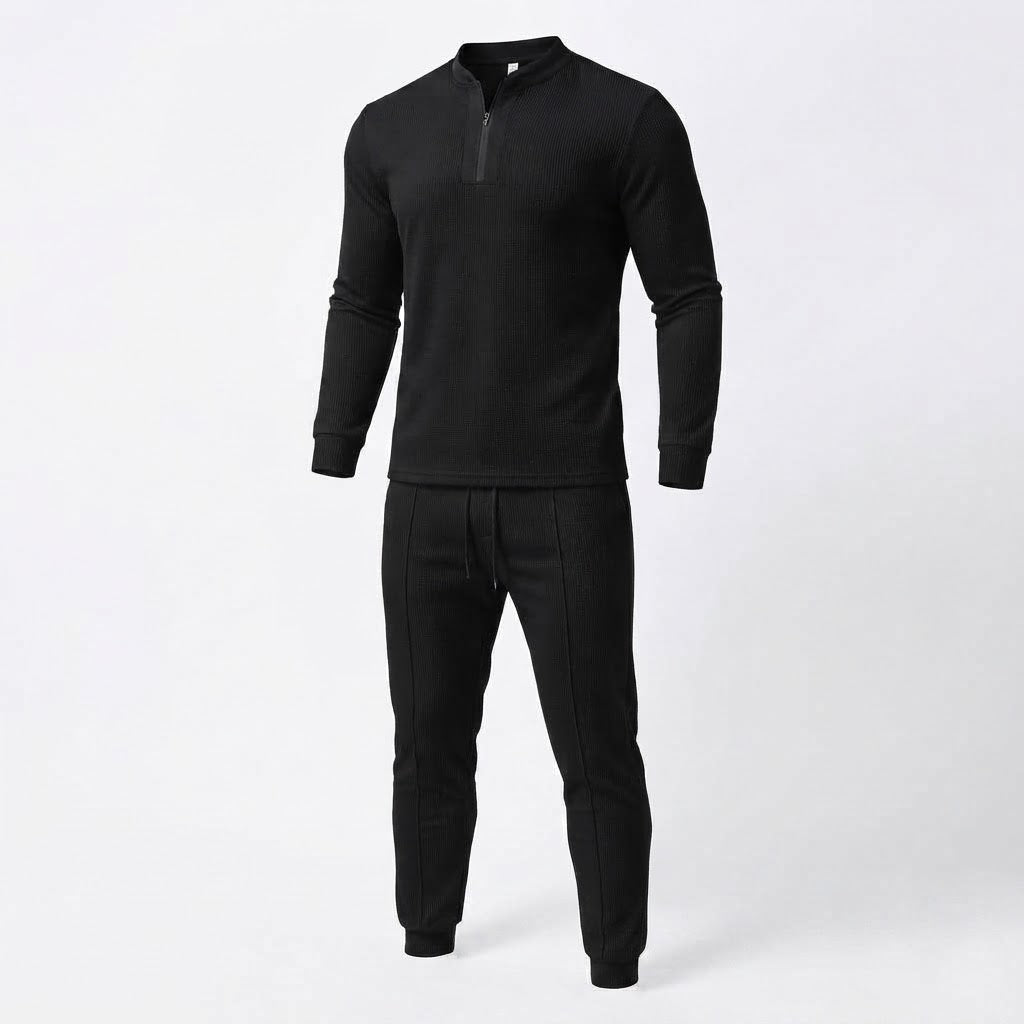 Herren Athletic Slim Lounge Set mit Halb-Reißverschluss Henley und schmal geschnittenen Jogginghosen Nord Taschen