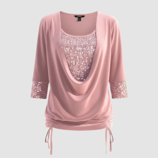 Elegante Figurfreundliche Pailletten Langarmbluse Damen