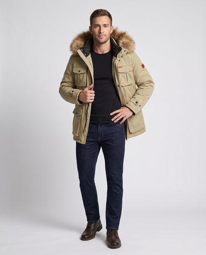 Herren Isolierte Winterparka mit Kunstfellkapuze, Multifunktionstaschen und Thermofutter Nord Taschen