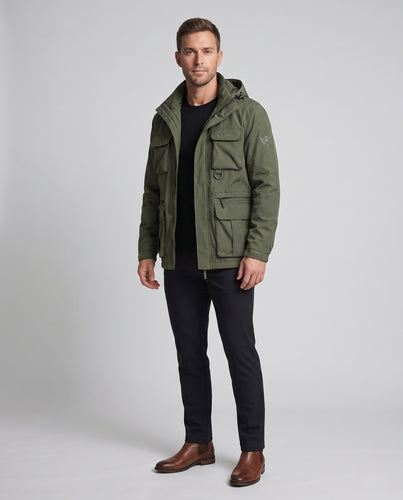 Herren Multifunktionale Fieldjacke mit Kapuze, Organizer‑Taschen und wasserabweisendem Shell Nord Taschen
