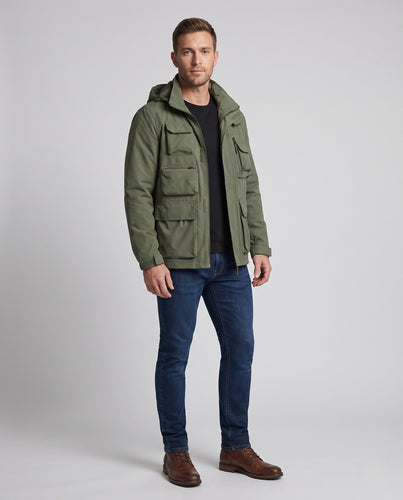 Herren Outdoor-Fieldjacke mit Kapuze, Multifunktions-Taschen und atmungsaktivem Meshfutter Nord Taschen