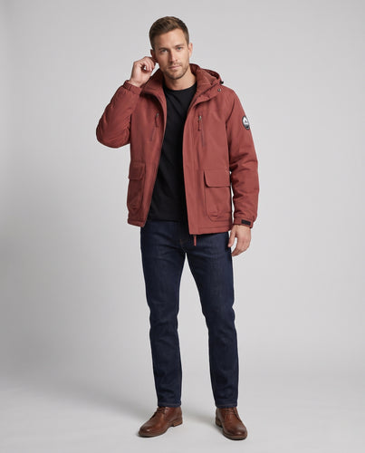 Herren Wasserabweisender gefütterter Softshell-Parka mit Kapuze Fleece-Innenfutter und Multifach-Taschen Nord Taschen