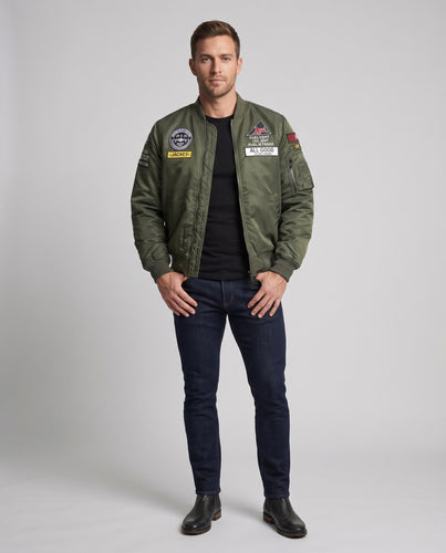 Herren Wattierte Piloten-Bomberjacke mit Patchdetails und wärmender Fütterung Nord Taschen