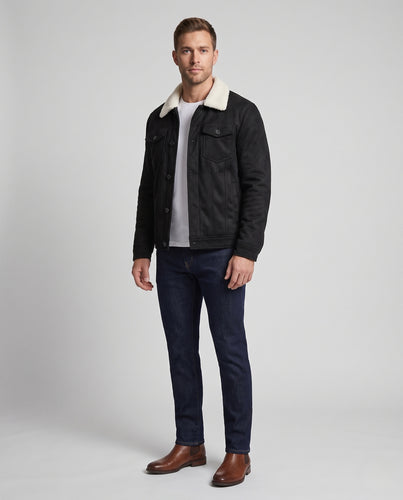 Herren Wildlederoptik Truckerjacke mit Sherpa‑Kragen und wärmender Innenfutter Nord Taschen