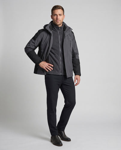 Herren Zwei-in-eins Outdoor-Jacke mit abnehmbarer Fleece-Innenjacke und verstellbarer Kapuze Nord Taschen