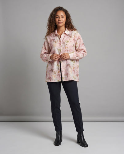 Damen Oversized Hemdbluse mit Aquarellblumenprint und softer Viskose‑Mischung Nord Taschen