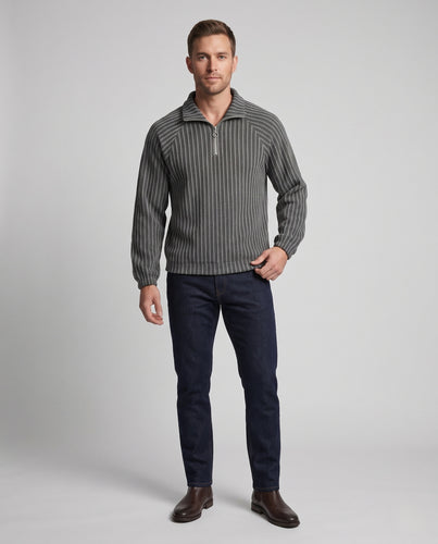 Herren gestreifter Strick-Halbzipp-Pullover mit Stehkragen Nord Taschen