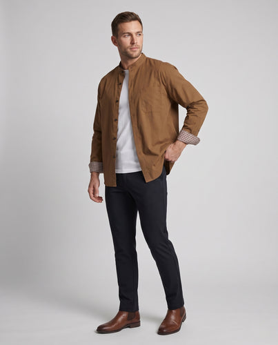 Herren Overshirt mit Stehkragen und kontrastierenden Karomanschetten lockerer Schnitt Nord Taschen