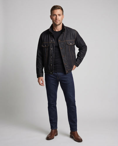 Herren Oversized Denimjacke mit Stehkragen und Kontrastnähten Nord Taschen