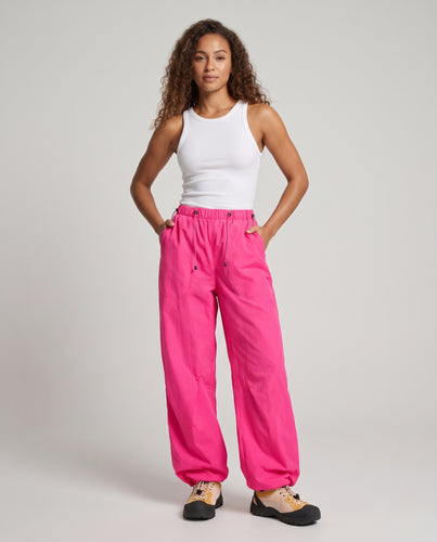 Damen weite Nylon-Hose mit hohem Bund, elastischem Taillenbund und Kordelzug Nord Taschen