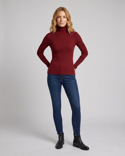 Damen-Strickpullover mit hohem Kragen, körpernah