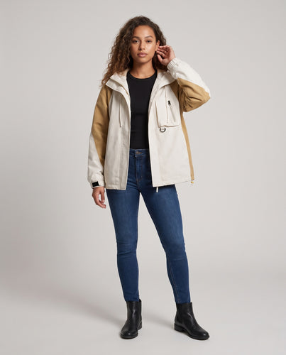 Damen Leichte wasserabweisende Oversize-Windjacke mit Kapuze und Cargo-Brusttasche Nord Taschen