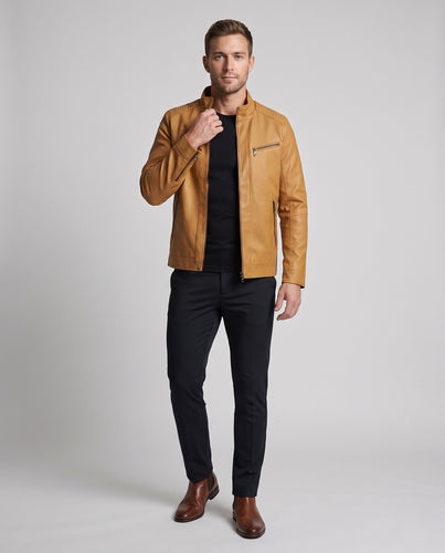 Herren Kunstlederblouson mit Stehkragen, wattierter Thermofütterung und Reißverschlusstaschen Nord Taschen