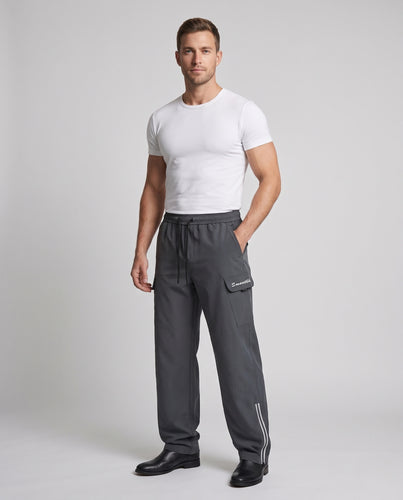 Herren Weite Cargo-Hose mit Tunnelzugbund, Reißverschluss-Saumauszug und Klappentasche Nord Taschen