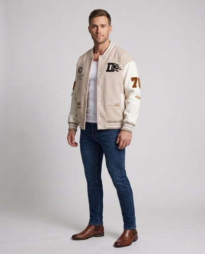 Unisex Collegejacke im Letterman-Look mit Kunstlederärmeln und gestickten Patches Nord Taschen