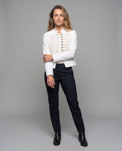 Damen Cropped militärinspirierte Jacke mit Zierkordeln und Stehkragen Nord Taschen