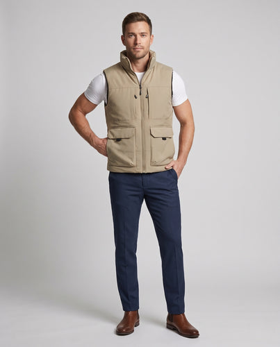 Herren Gepolsterte Utility-Weste mit Stehkragen, Frontreißverschluss und Multifunktions‑Taschen Nord Taschen