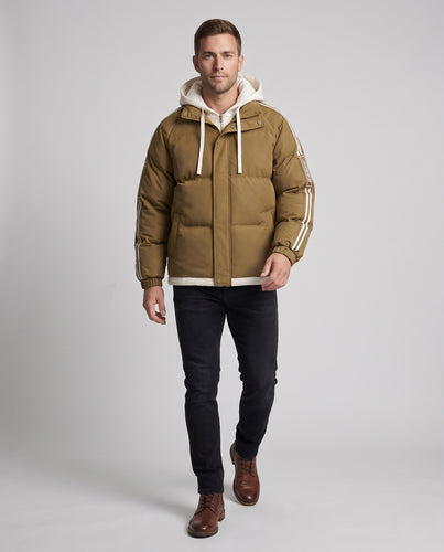 Herren Gesteppte Kapuzen-Winterjacke im Layer-Look mit kontrastierenden Streifenärmeln Nord Taschen