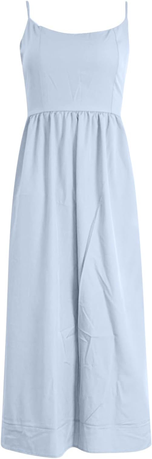 Midi Kleid Spaghettiträger Quadratischer Ausschnitt Ausgestellter Rock Elegante Passform