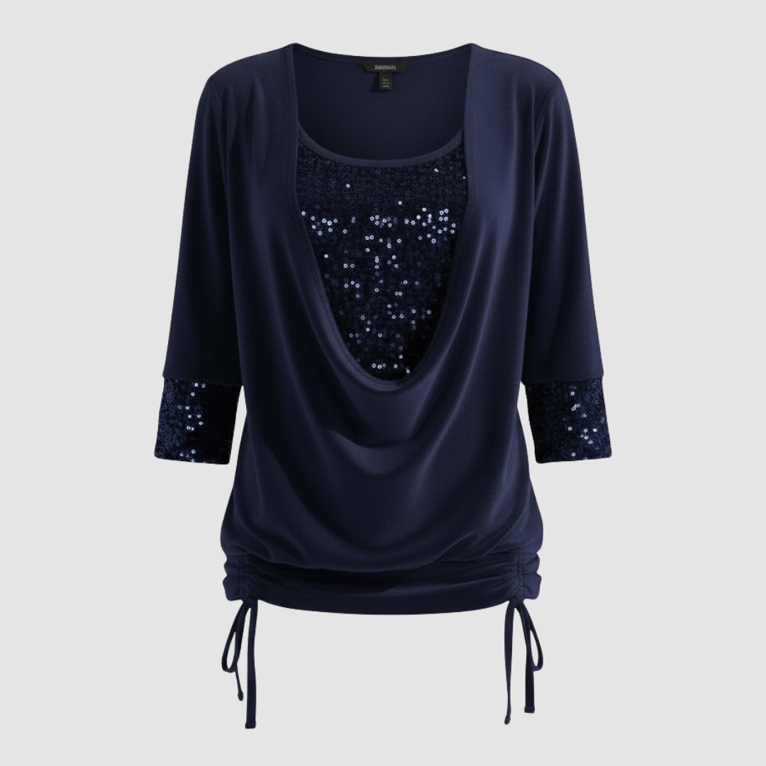 Elegante Figurfreundliche Pailletten Langarmbluse Damen
