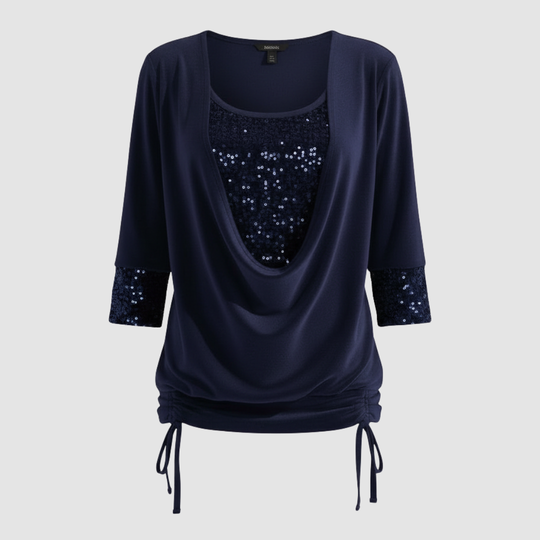 Elegante Figurfreundliche Pailletten Langarmbluse Damen