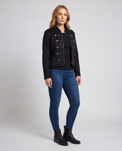 Damen Kurze Paradejacke im historischen Militärlook mit Zierriegeln und Messingknöpfen Nord Taschen