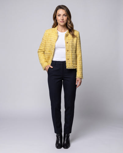 Damen Kurzjacke aus Bouclé-Tweed mit Fransen und Zierknöpfen Nord Taschen
