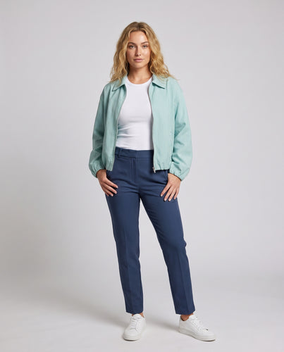 Damen leichte gestreifte Zip-Jacke im Harrington-Stil mit Hemdkragen Nord Taschen