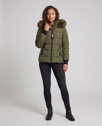 Damen-Winterjacke, kurz, tailliert, mit Fellkragen