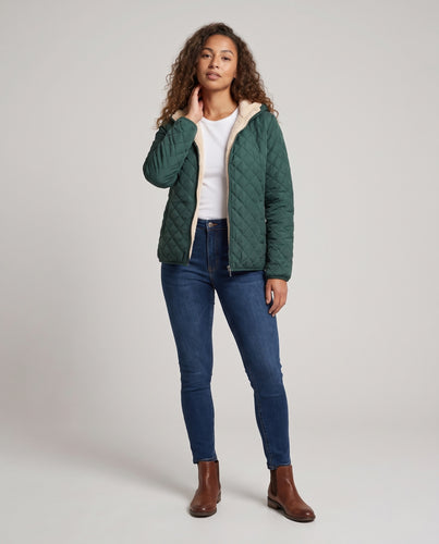 Kurze Damen-Steppjacke mit Lammfleece-Futter