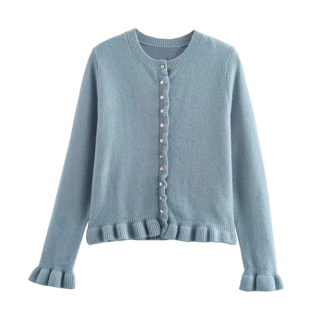 Rüschen Frauen Cardigan mit Knöpfen, Schickes Schichted Oberteil