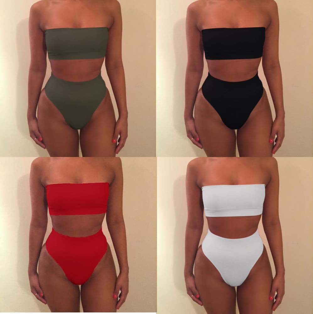 Damen Bandeau-Bikini-Set mit hohem Schnitt und tailliertem Design