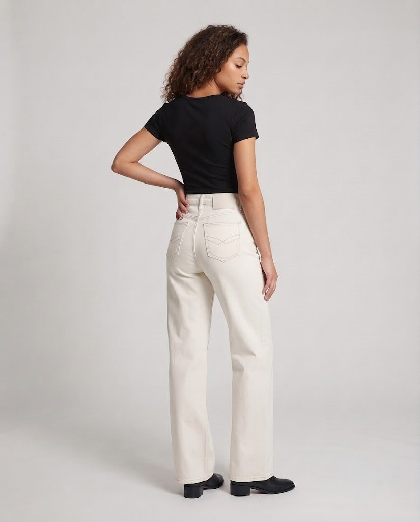 Damen taillenhohe Flared-Jeans aus schwerem Denim mit extra weitem Bein Nord Taschen