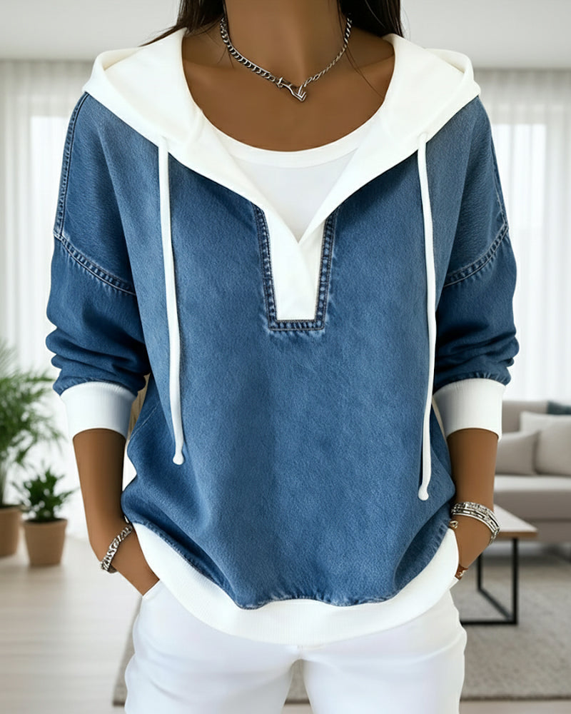 Sweatshirt mit Schnürung und Denim Einsätzen - Arvani