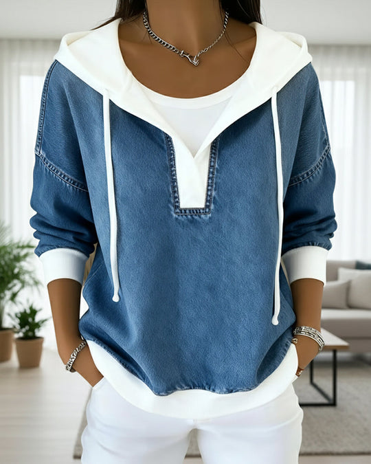 Sweatshirt mit Schnürung und Denim Einsätzen - Arvani