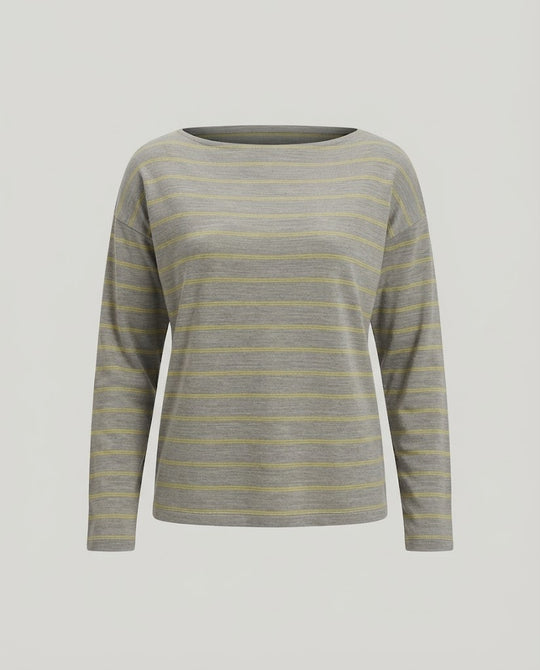 Damen Oversize-Langarmshirt mit feinen Streifen und off-shoulder Effekt Nord Taschen