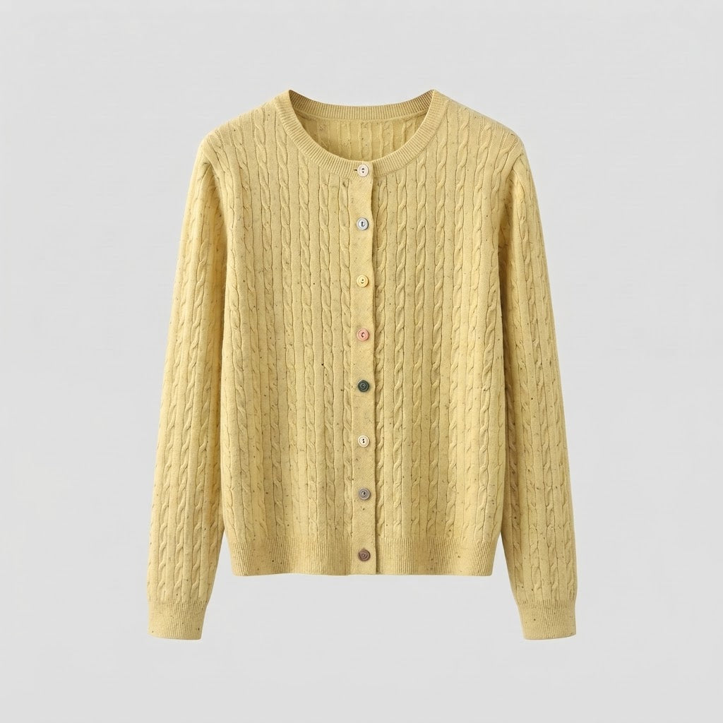 Damen Feinstrick-Cardigan mit Zopfmuster und bunten Knöpfen Nord Taschen