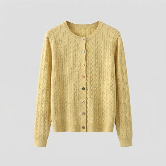 Damen Feinstrick-Cardigan mit Zopfmuster und bunten Knöpfen Nord Taschen
