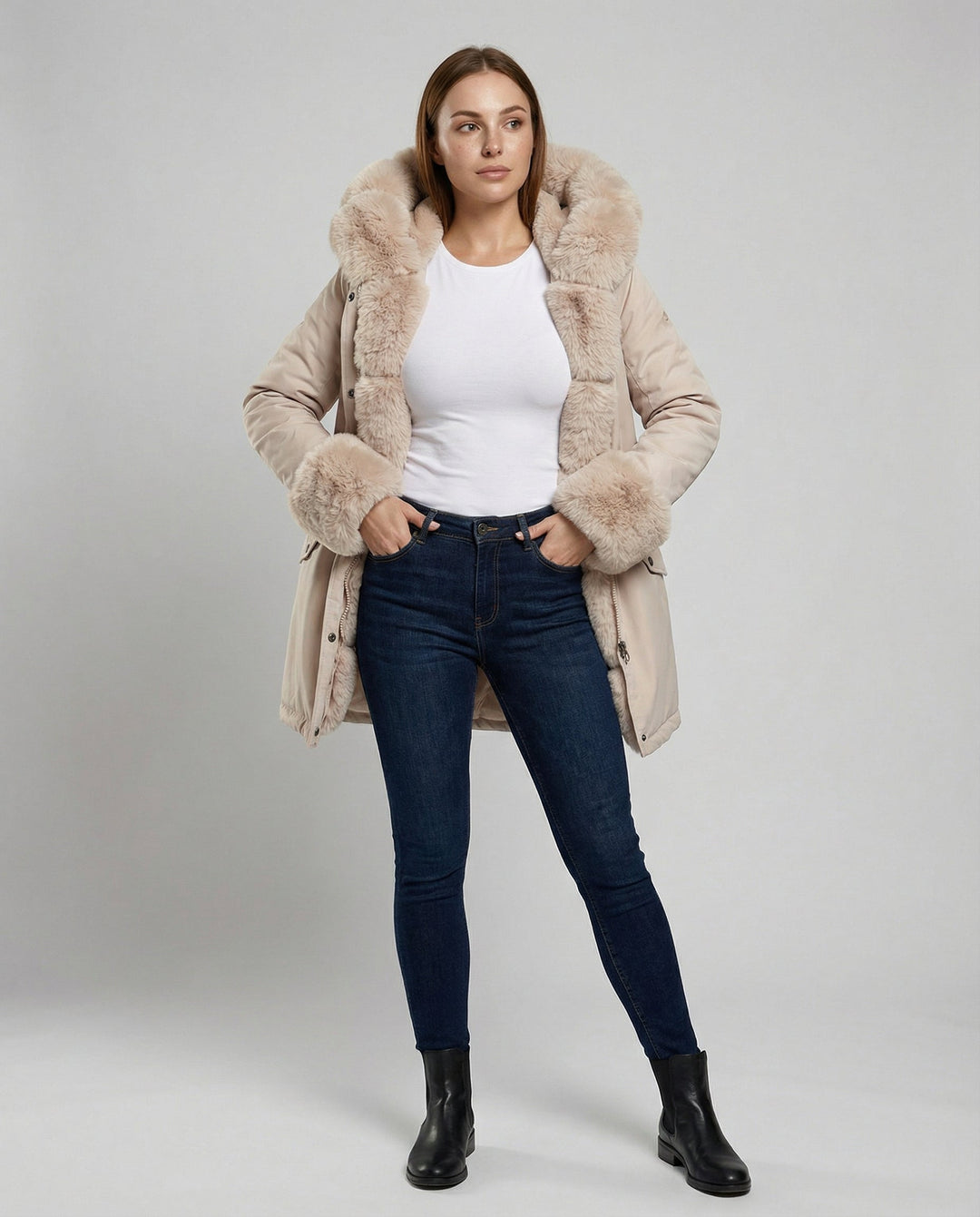Elegante Damen Kunstpelzjacke