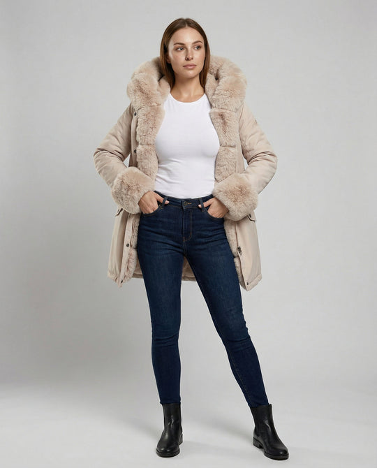 Elegante Damen Kunstpelzjacke