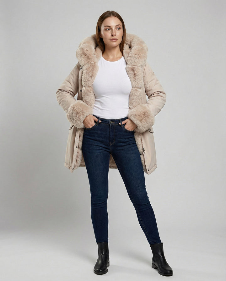 Elegante Damen Kunstpelzjacke