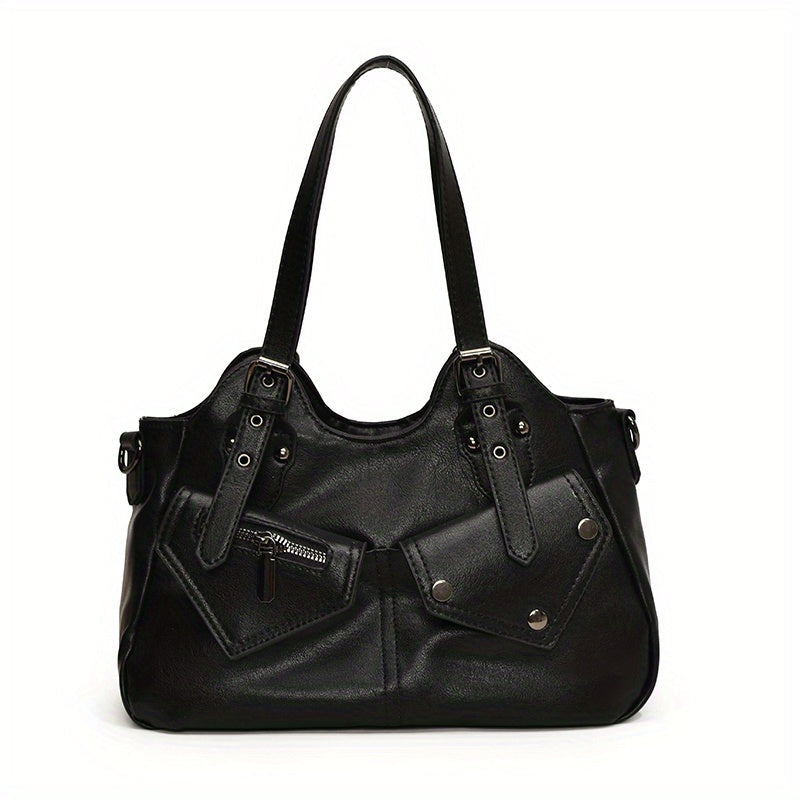 Nord Taschen | Vegane Rindsleder Hobo-Tasche, Motorradstil Schultertasche