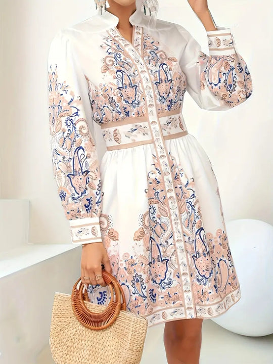 Urlaub Maxikleid Mit V-Ausschnitt und Langen Ärmeln in Blumenmuster