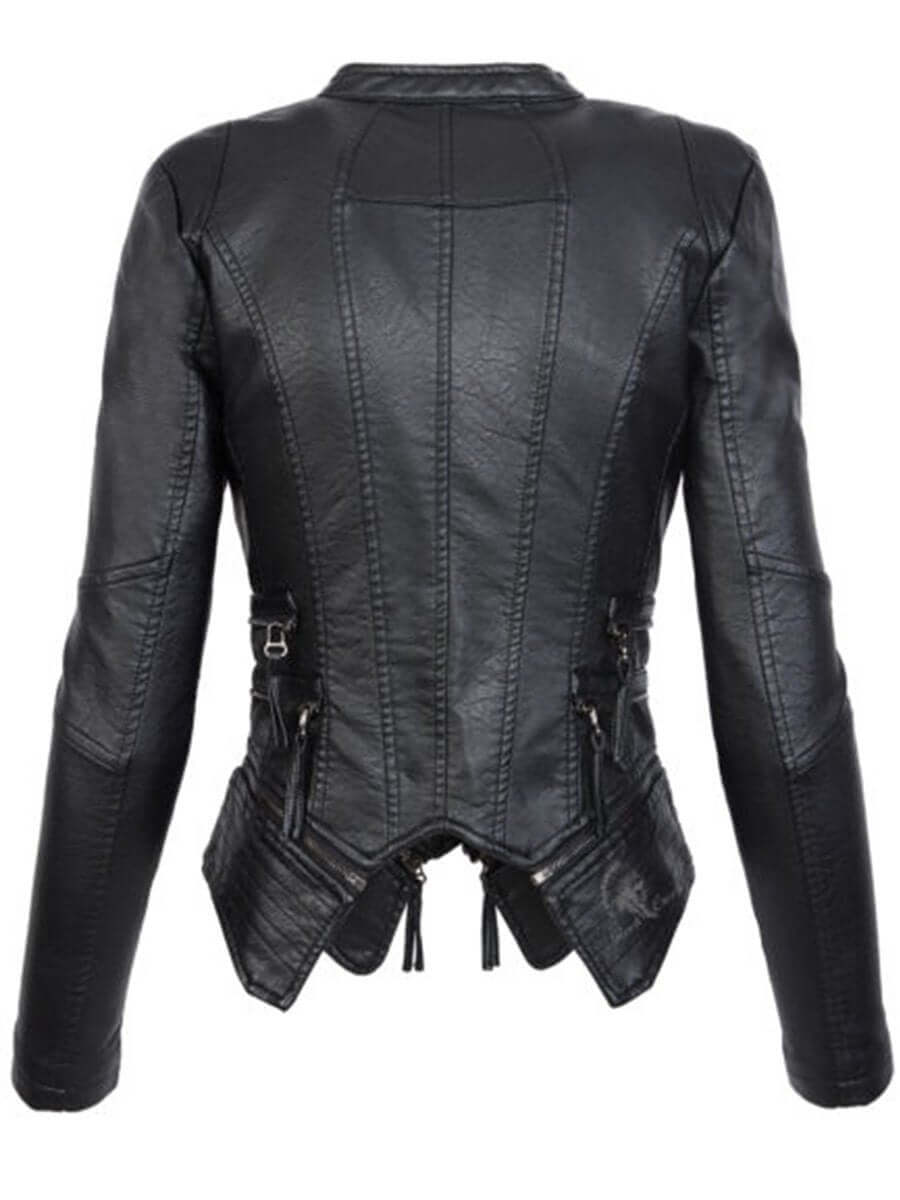 Damen Schwarze Asymmetrische PU-Leder Bikerjacke