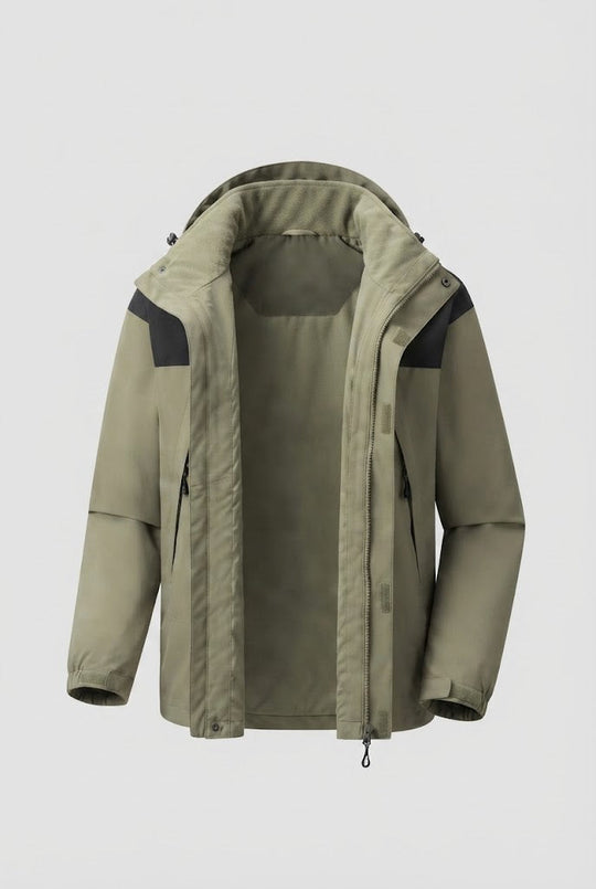Herren Zwei-Lagen Softshell Outdoor-Jacke mit herausnehmbarer Fleece-Innenjacke und Kapuze Nord Taschen