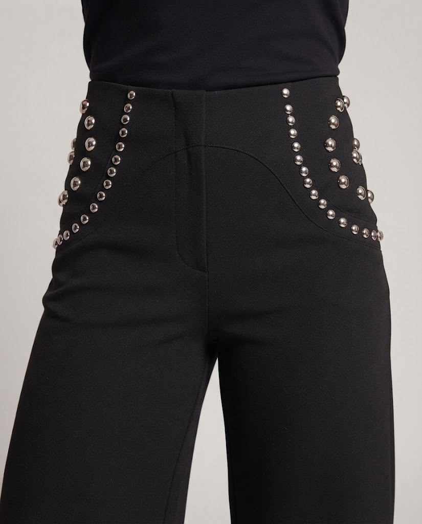 Damen Weite Highwaist-Hose mit Metallnietenbesatz Nord Taschen