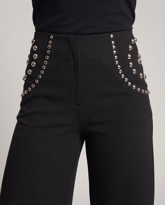 Damen Weite Highwaist-Hose mit Metallnietenbesatz Nord Taschen