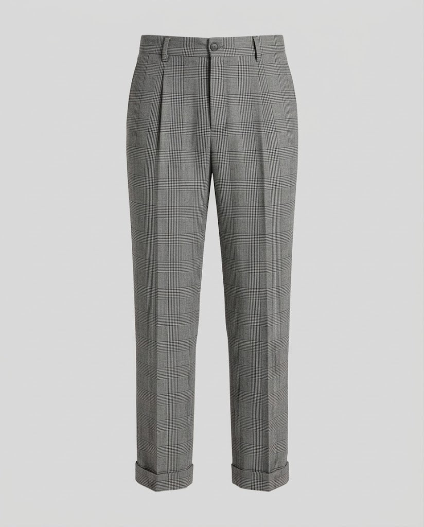 Herren Weite Tailored-Lounge-Hose mit Glencheck, hohem Bund und extra langem Bein Nord Taschen
