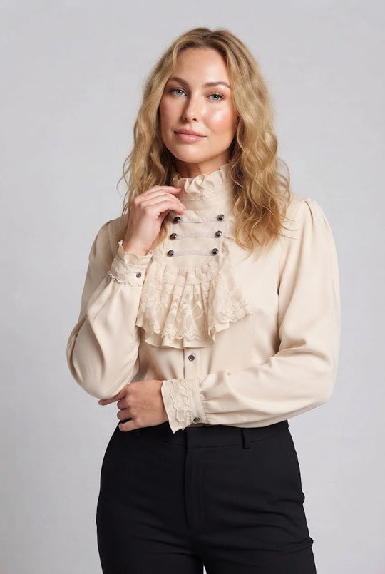 Damen Elegante Rüschenshirt mit hochwertiger Spitze und maßgeschneidertem Schnitt Nord Taschen